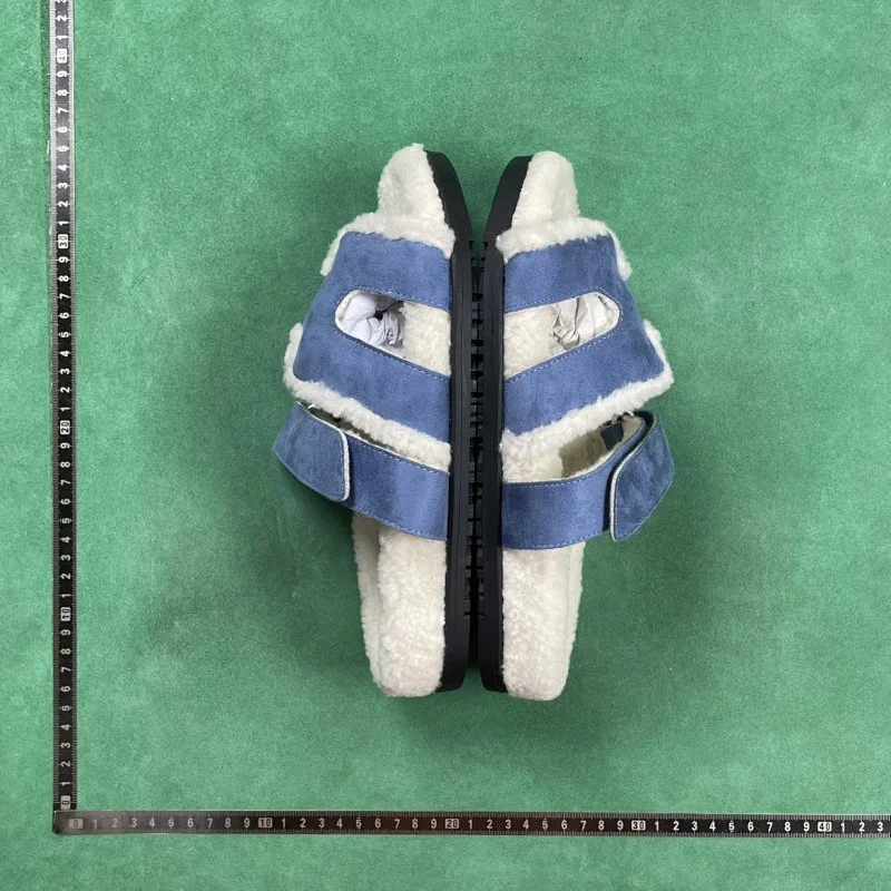 Blue Shearling Slides