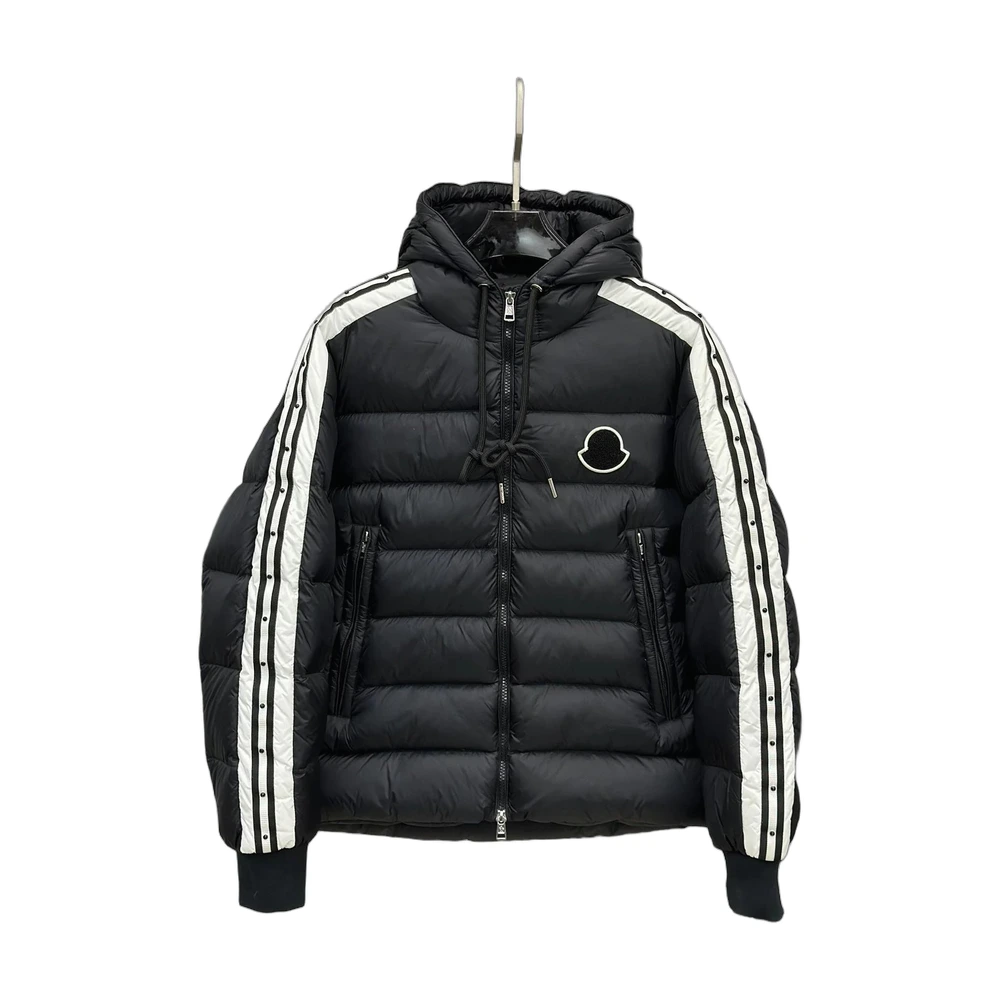 Moncler Striped Sleeve Hooded Down Jacket