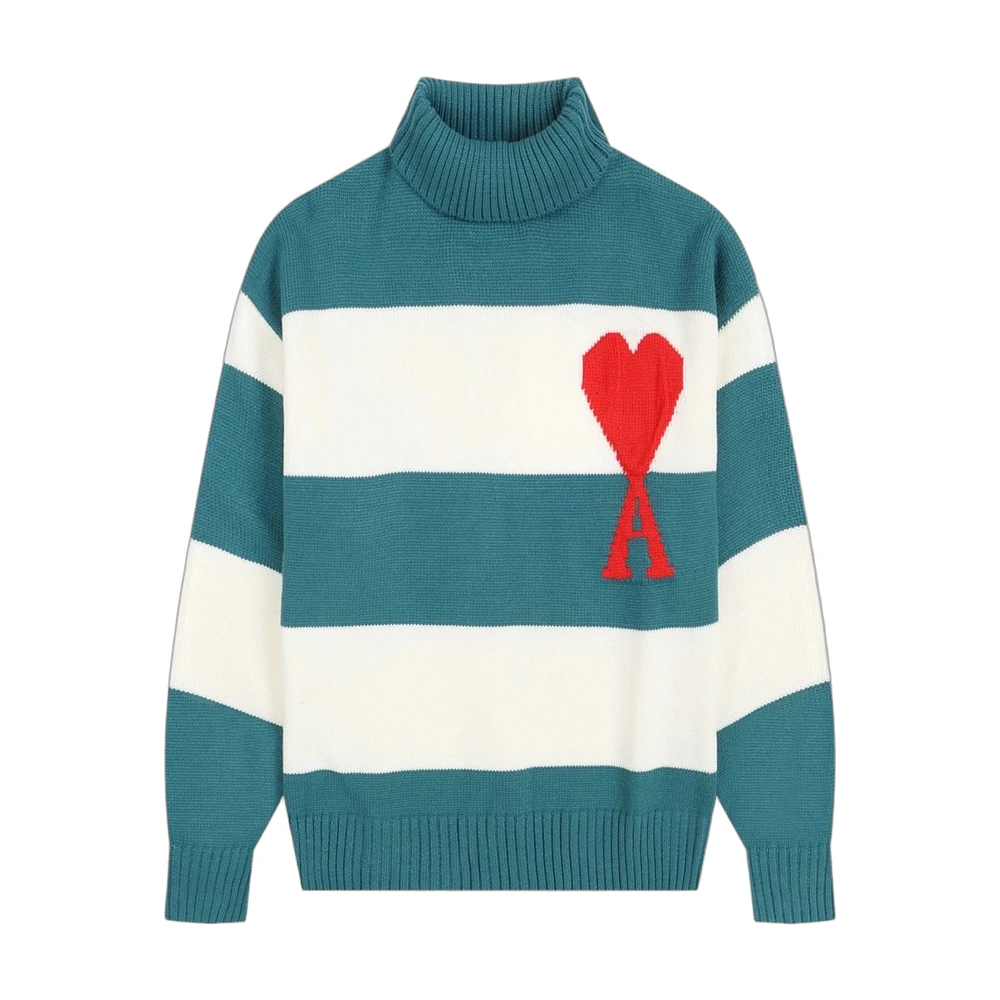 AMI Paris Ami de Coeur Striped Turtleneck Sweater