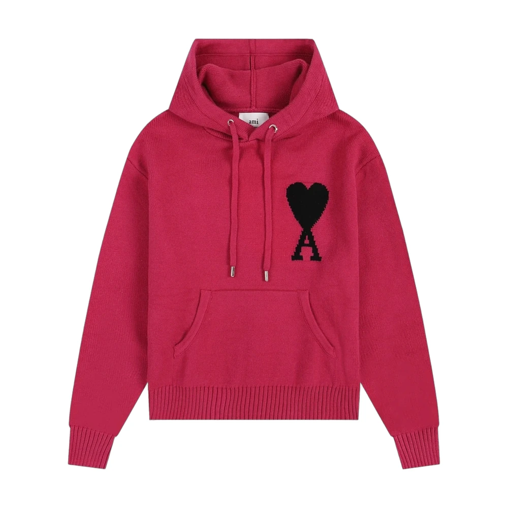 AMI Paris Ami de Coeur Knit Hoodie Fuchsia