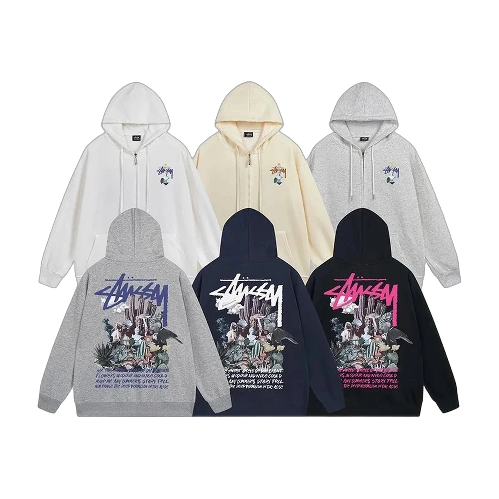 Stussy Skeleton Cactus Print Zip-Up Hoodie