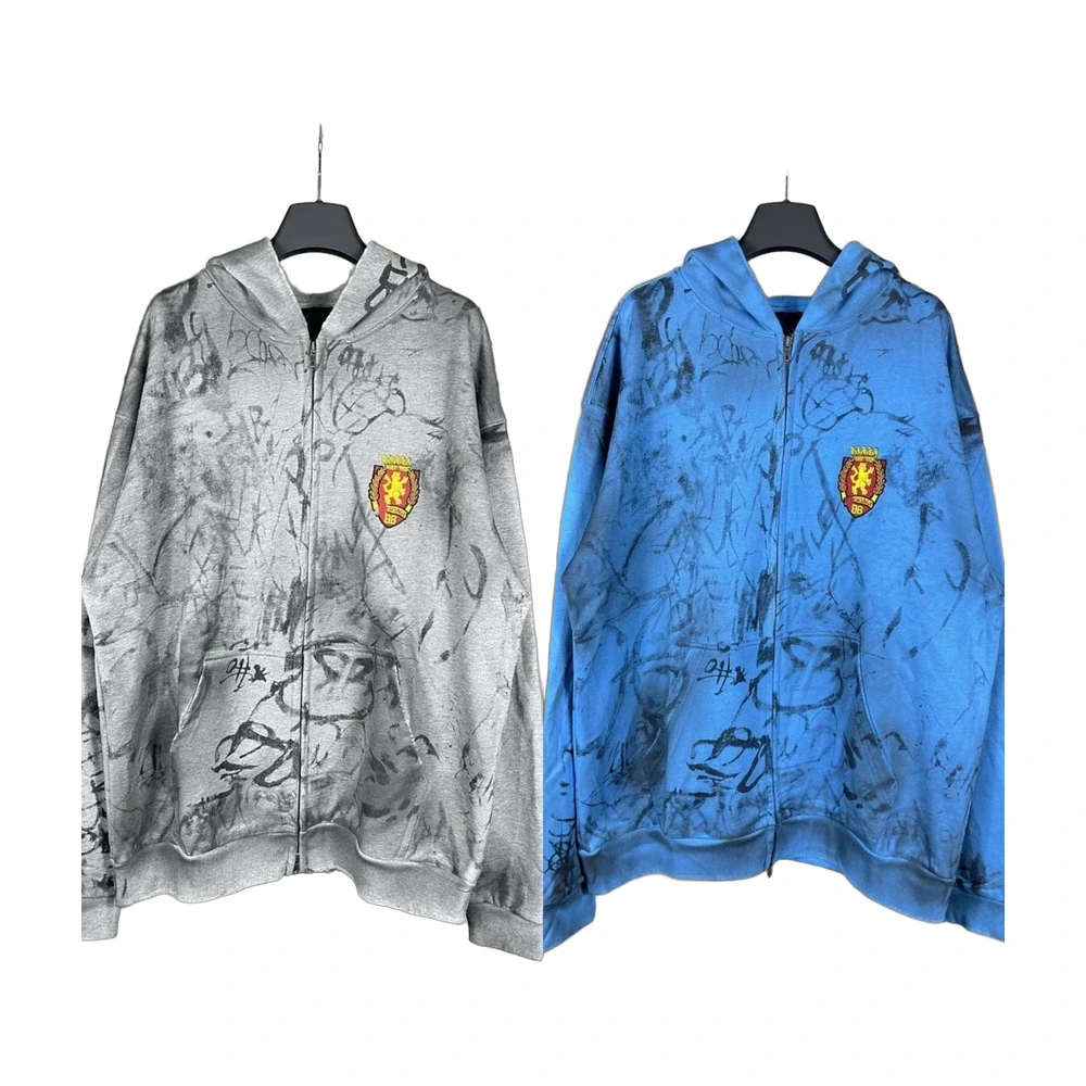 Balenciaga Sketch Print Crest Zip-Up Hoodie