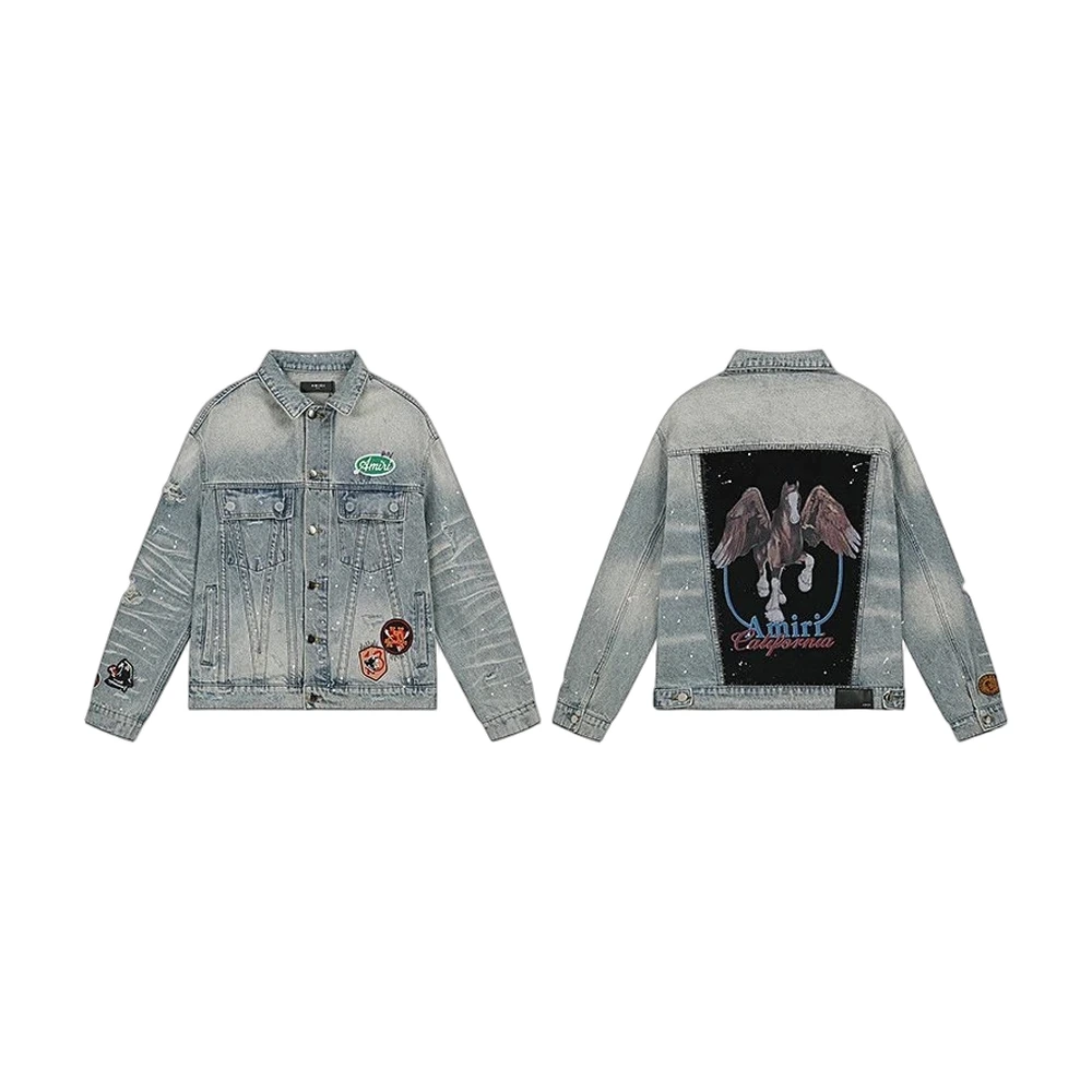 Amiri Eagle Patch Distressed Denim Jacket