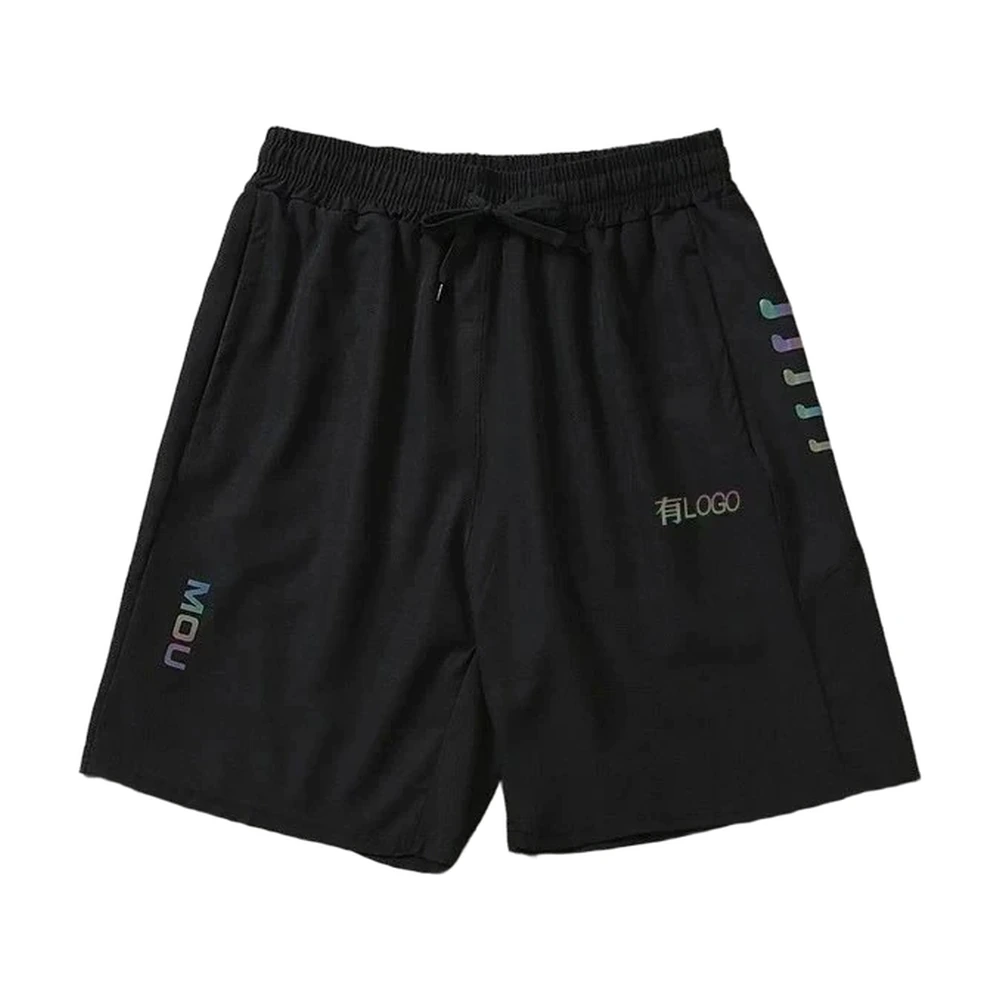Athletic Drawstring Shorts with Reflective Logo