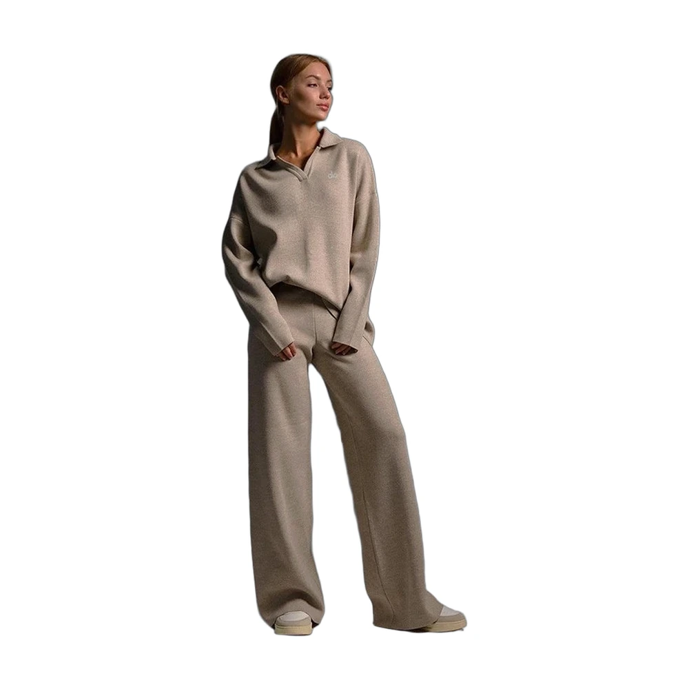 Knit Polo Sweater and Wide-Leg Pants Set