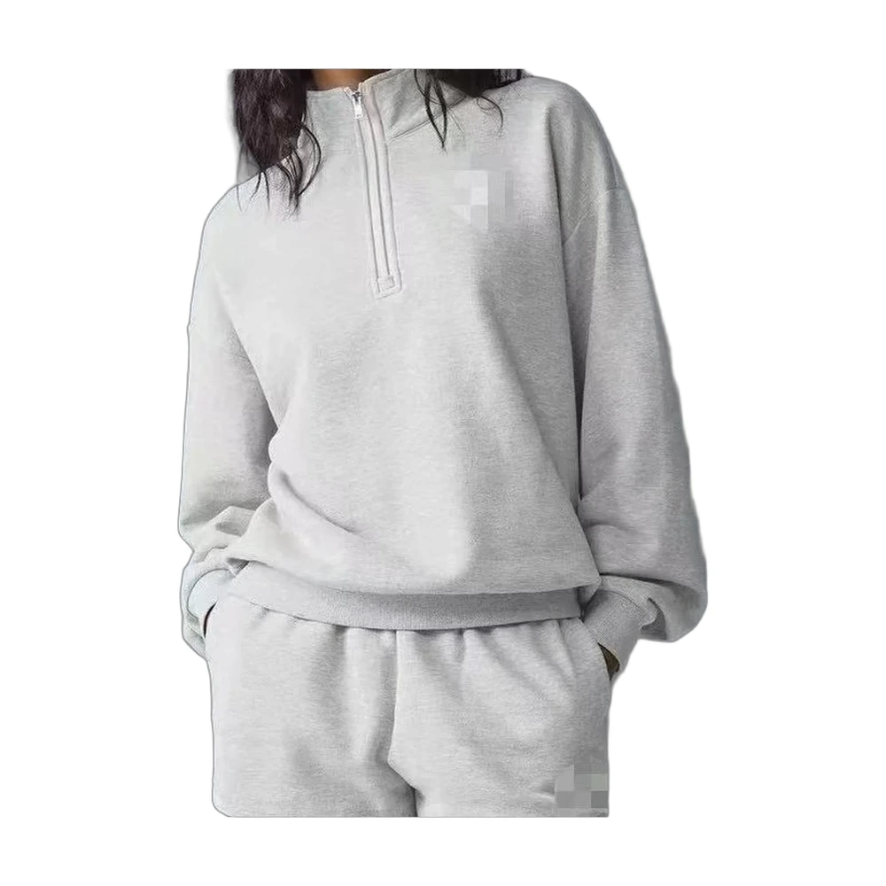 Alo Yoga Half-Zip Pullover + Shorts Set Heather Grey