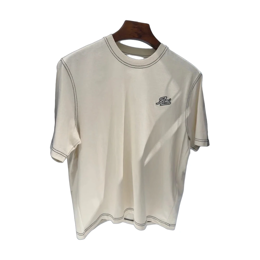 AMI Paris Script Logo Contrast Stitch Tee