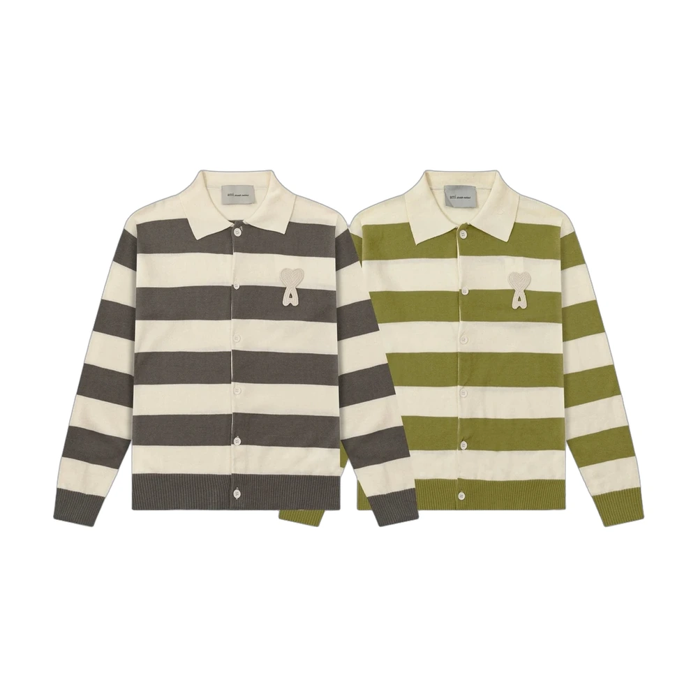 Ami Paris Ami De Coeur Striped Cardigan