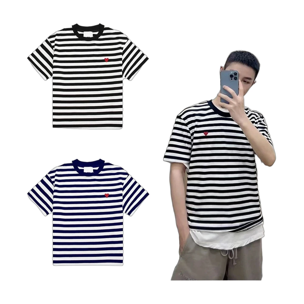 Ami Paris Ami De Coeur Striped Tee