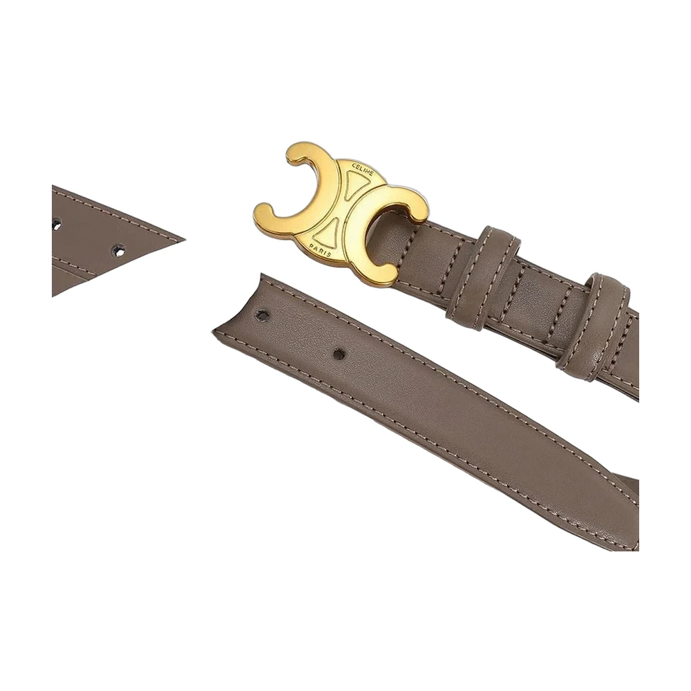 Celine Triomphe Buckle Belt Taupe Leather