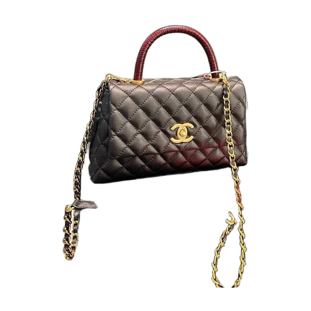 Chanel Coco Handle Bag — Black Caviar Burgundy Handle
