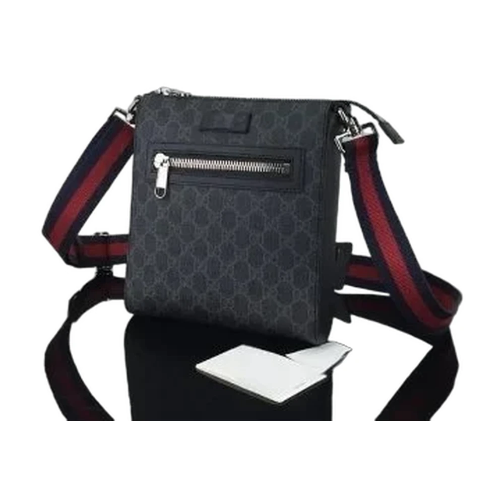Gucci GG Supreme Web Stripe Messenger Bag Black