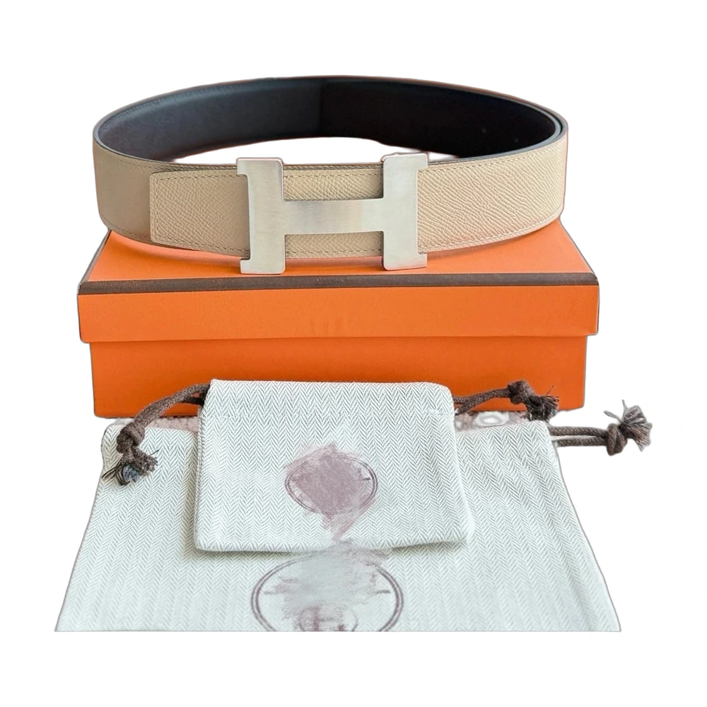 Hermes Constance Reversible Belt 38mm - Beige with Silver Buckle