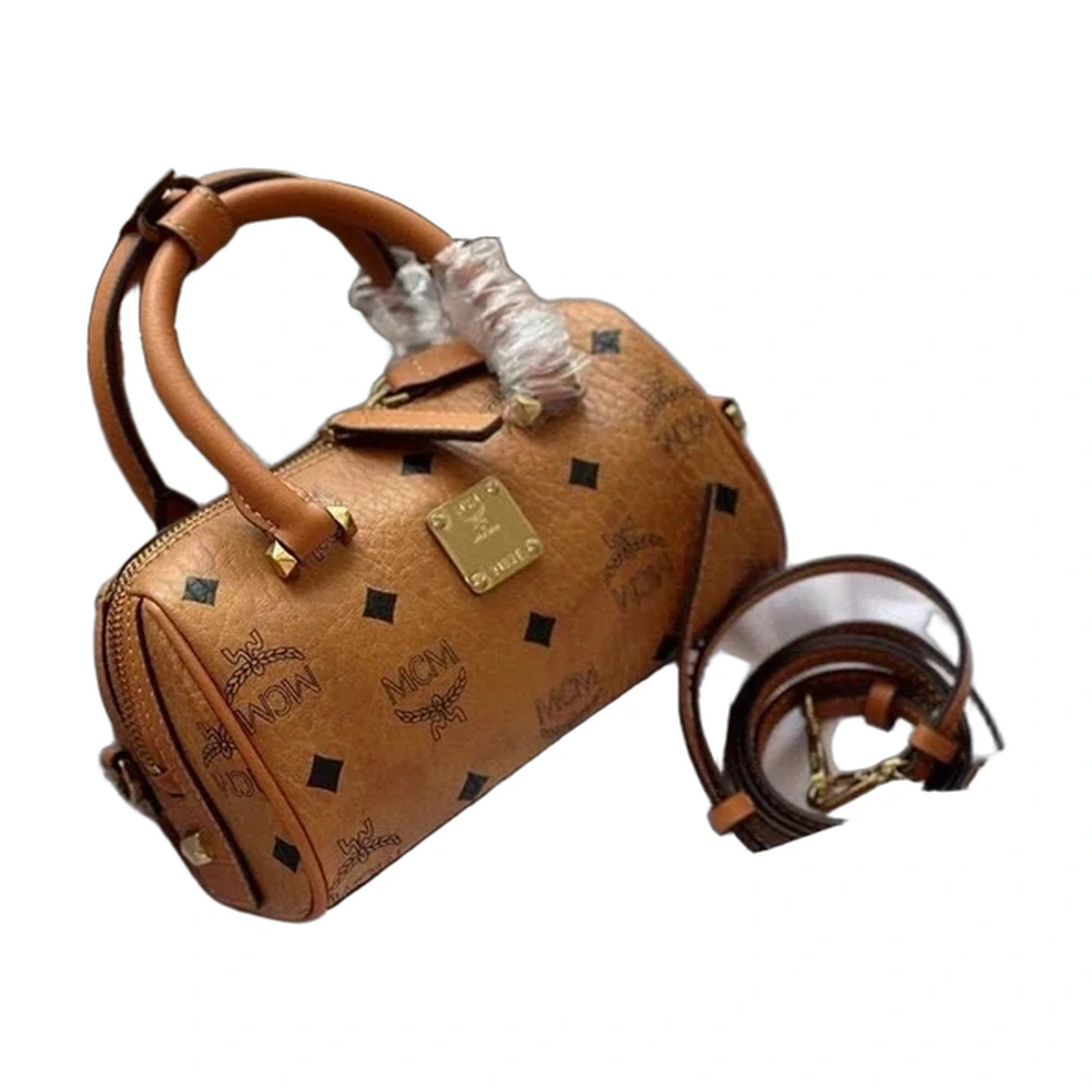 MCM Visetos Boston Barrel Bag Cognac