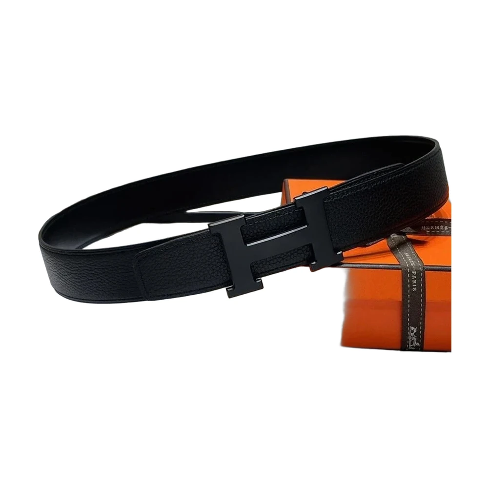 Hermes H Buckle Reversible Leather Belt (Black/Matte)