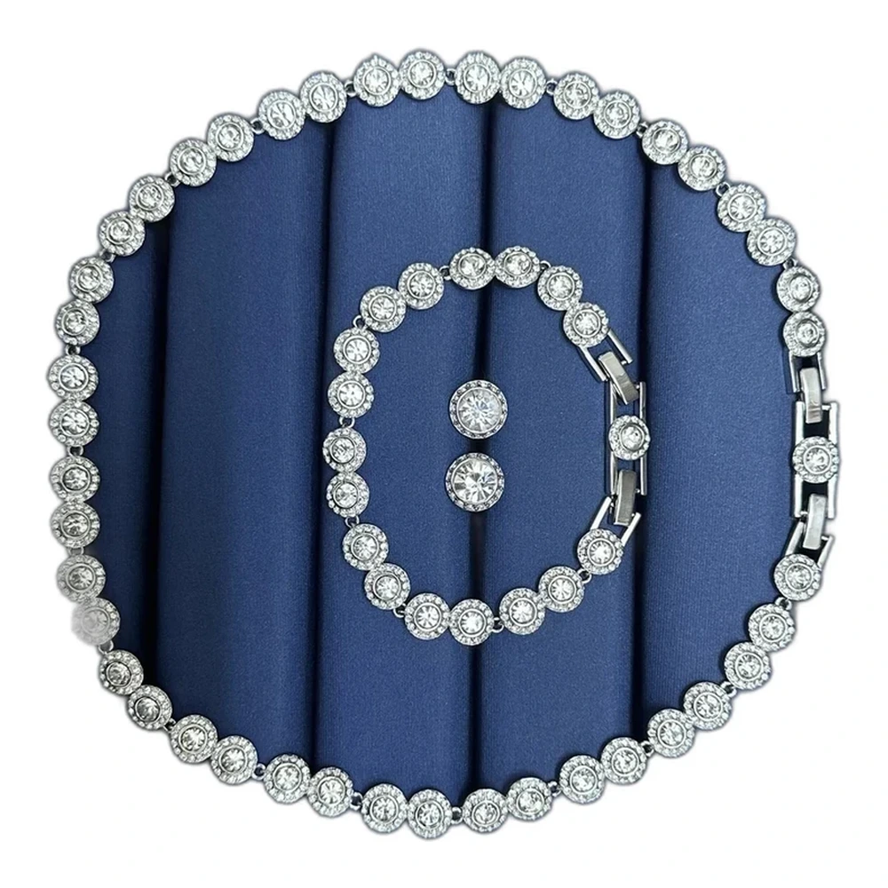 Swarovski Pavé Halo Necklace, Bracelet & Earrings Set