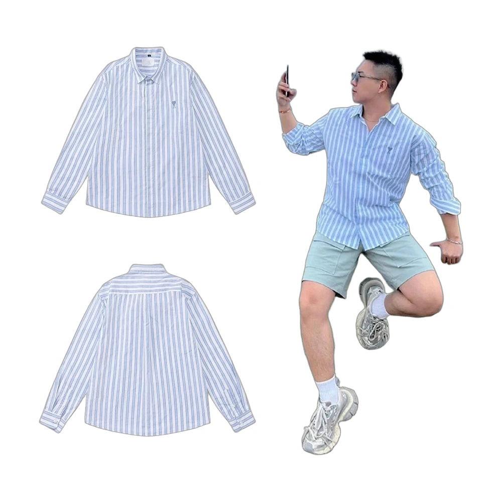 AMI Paris Ami de Coeur Striped Oxford Shirt
