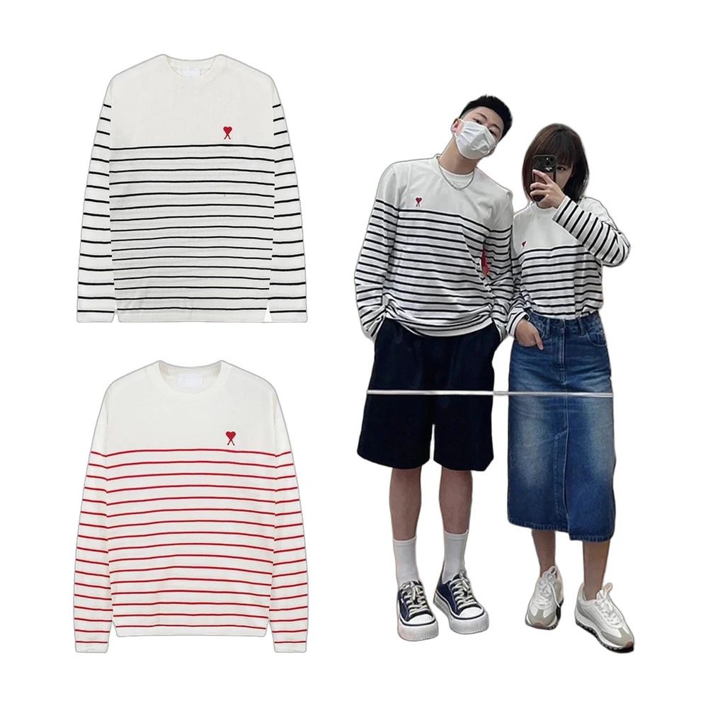 Ami Paris Ami De Coeur Striped Tee