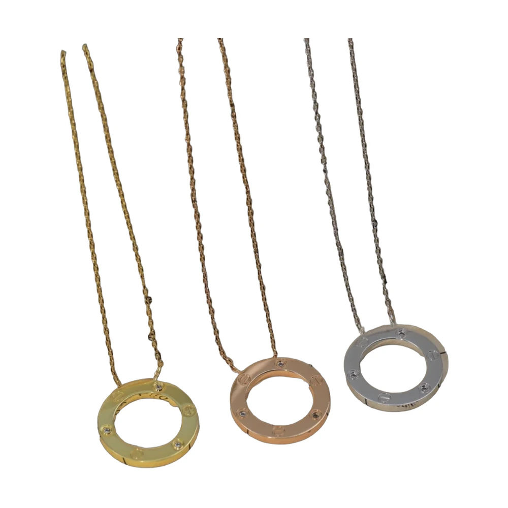Cartier Love Circle Pendant Necklace Tri-Color Set