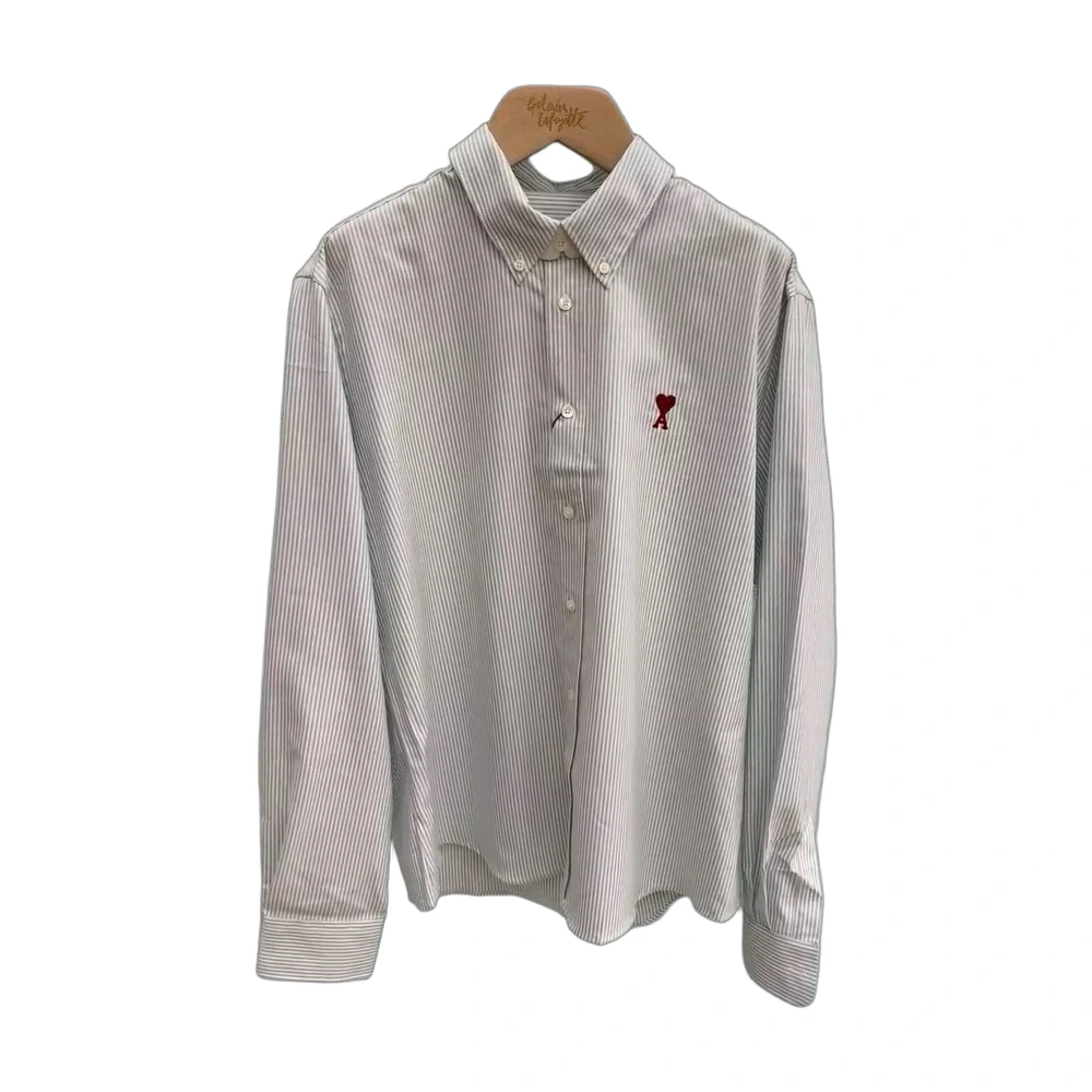 AMI Paris Ami de Coeur Striped Oxford Shirt