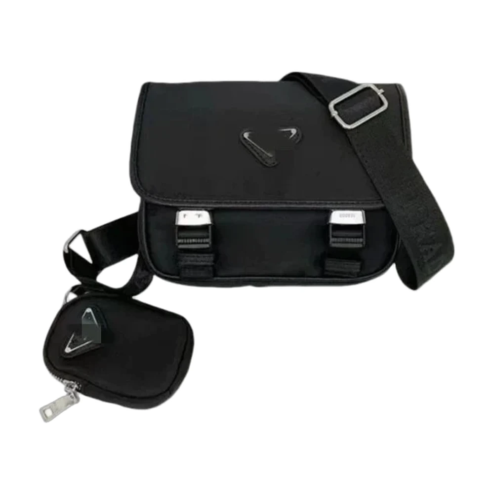 Prada Re-Nylon Messenger Bag with Pouch Black