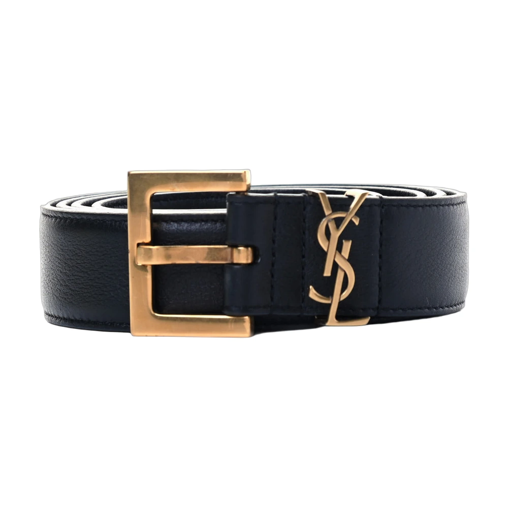 Saint Laurent YSL Monogram Leather Belt - Black/Gold