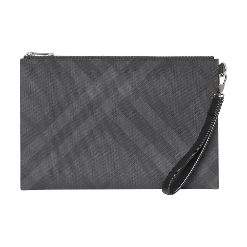 Burberry Check Zip Pouch Clutch Charcoal