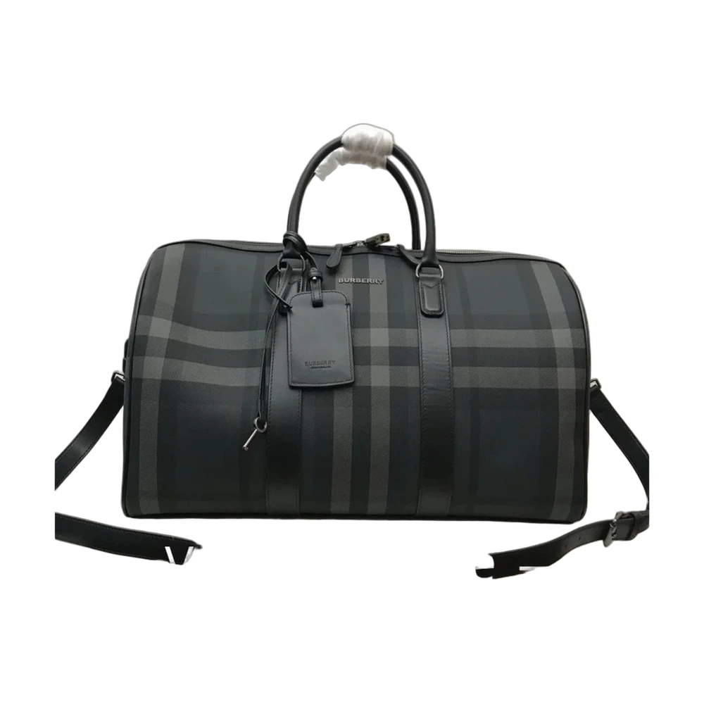 Burberry Check Holdall Duffel Bag Charcoal