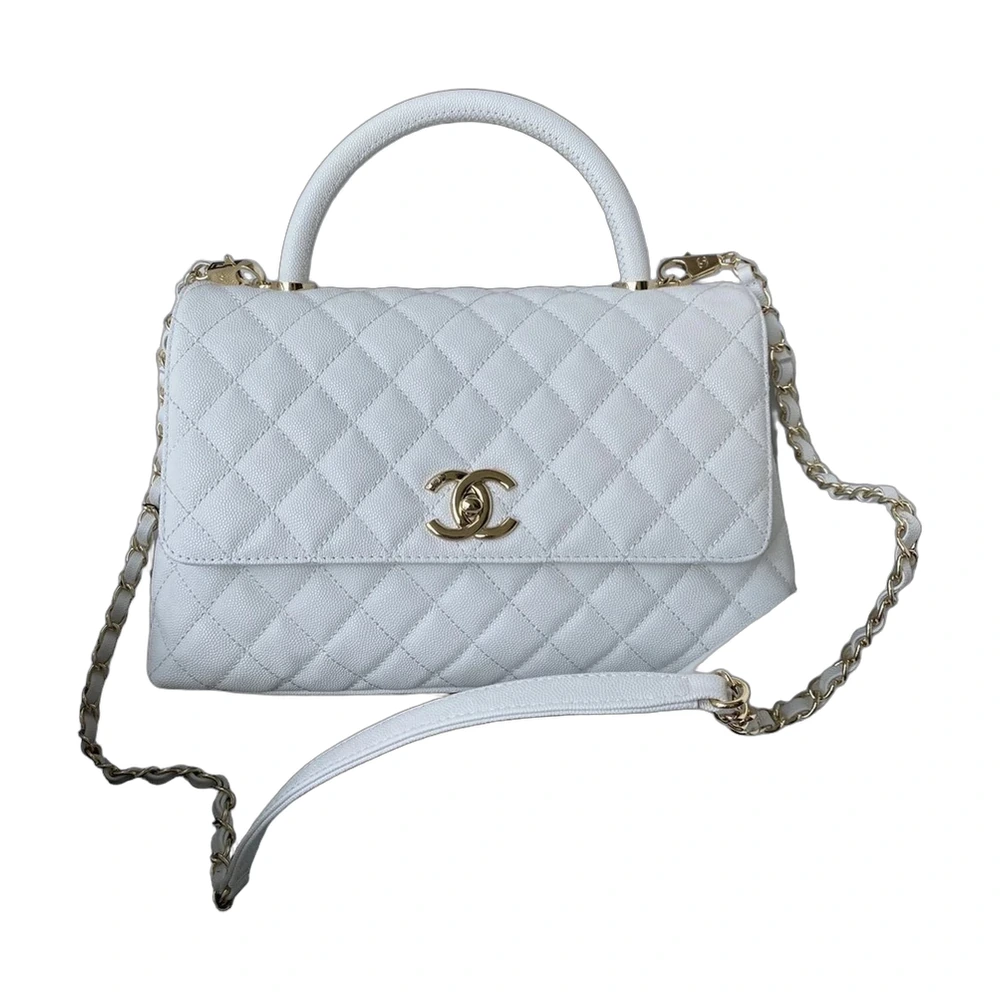 Chanel Coco Handle Bag — White Caviar Gold Hardware