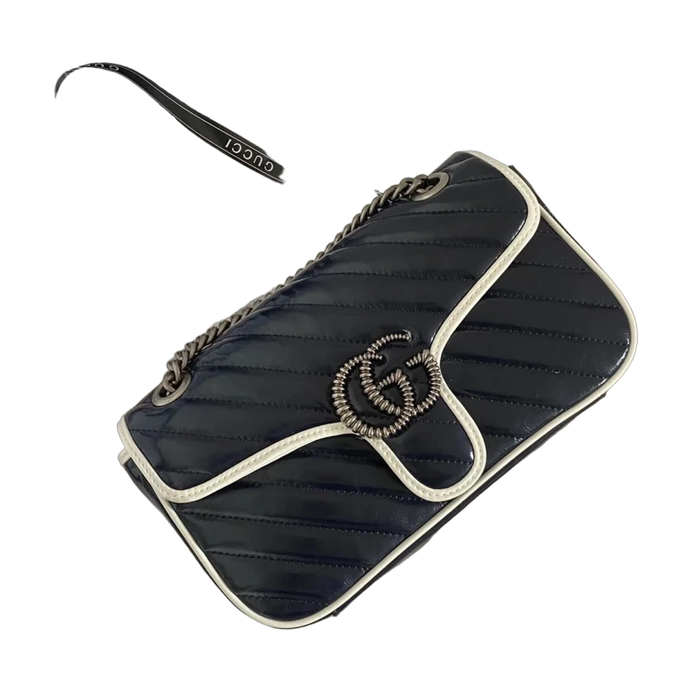 Gucci GG Marmont Small Shoulder Bag Navy/White Trim