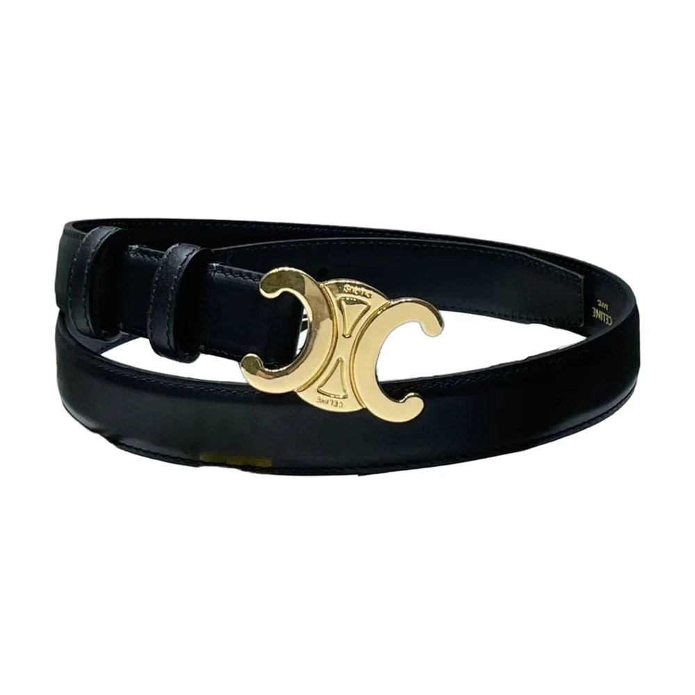 Celine Triomphe Buckle Belt - Black Leather