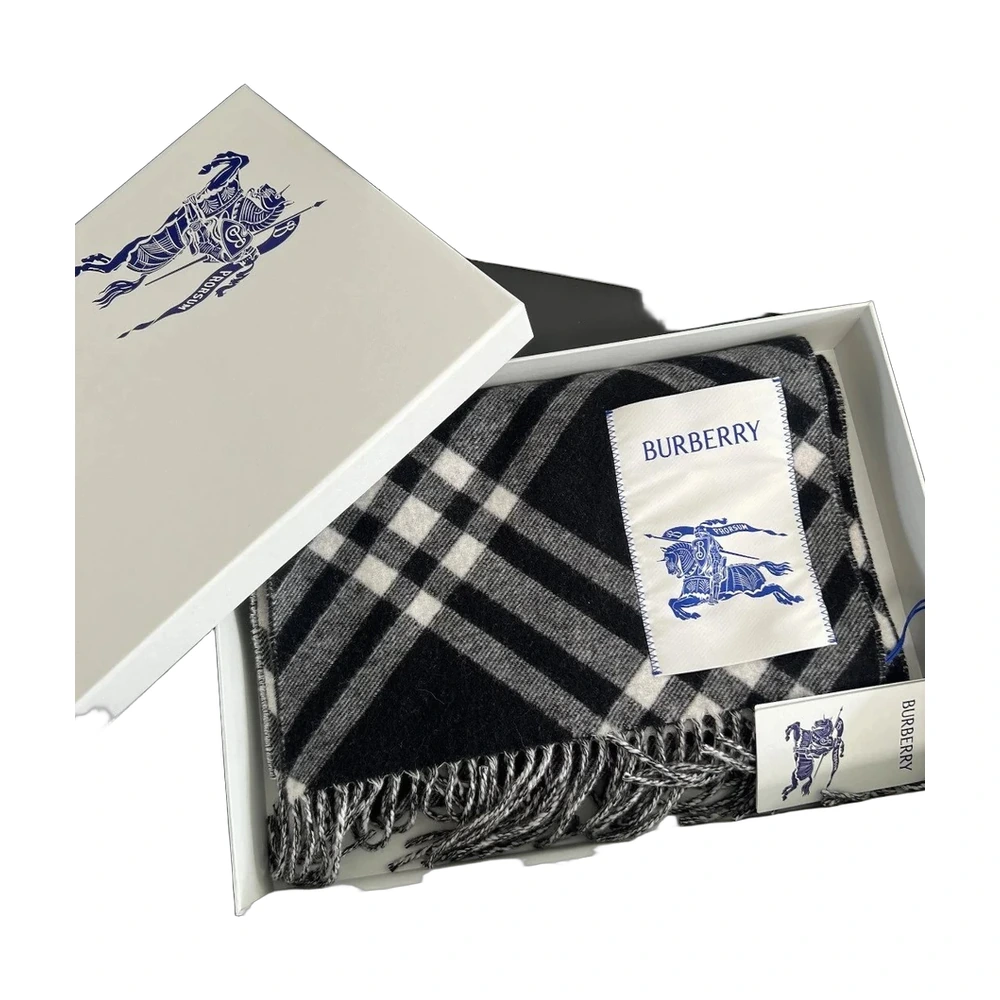Burberry Check Cashmere Scarf Navy