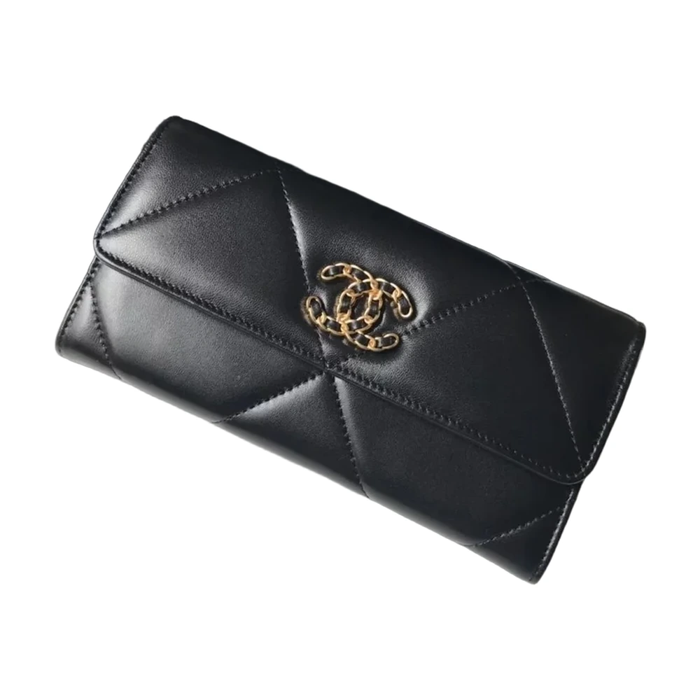 Chanel 19 Lambskin Long Flap Wallet Black
