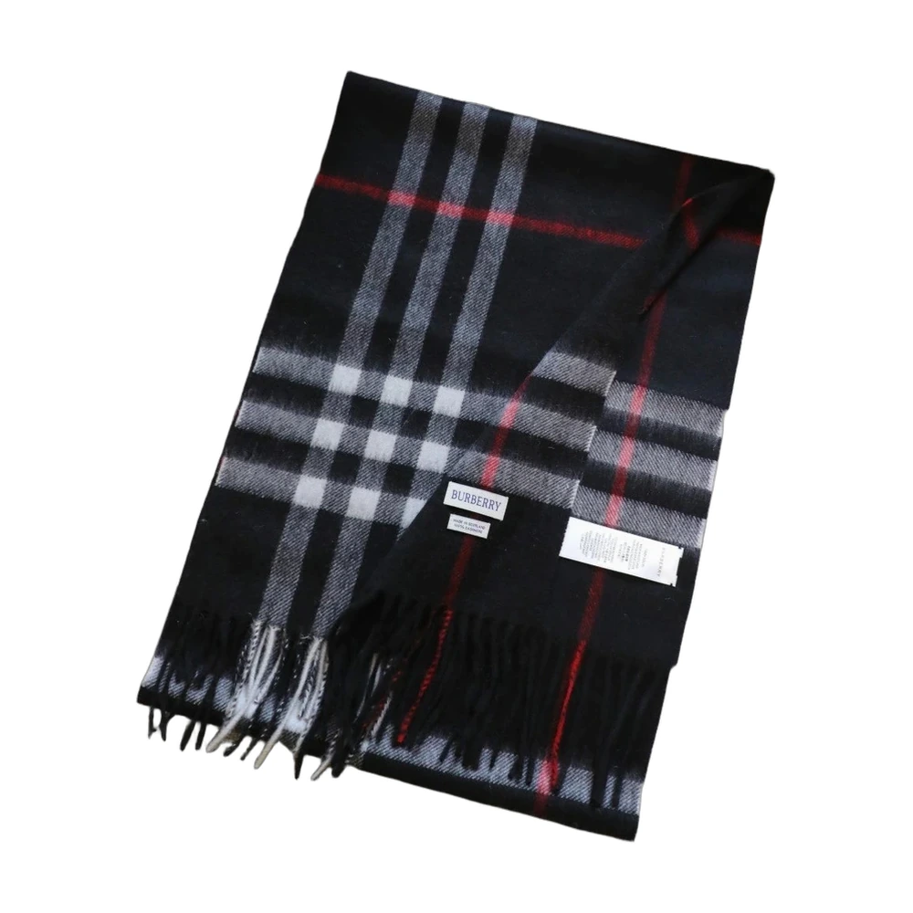 Burberry Classic Check Cashmere Scarf — Navy