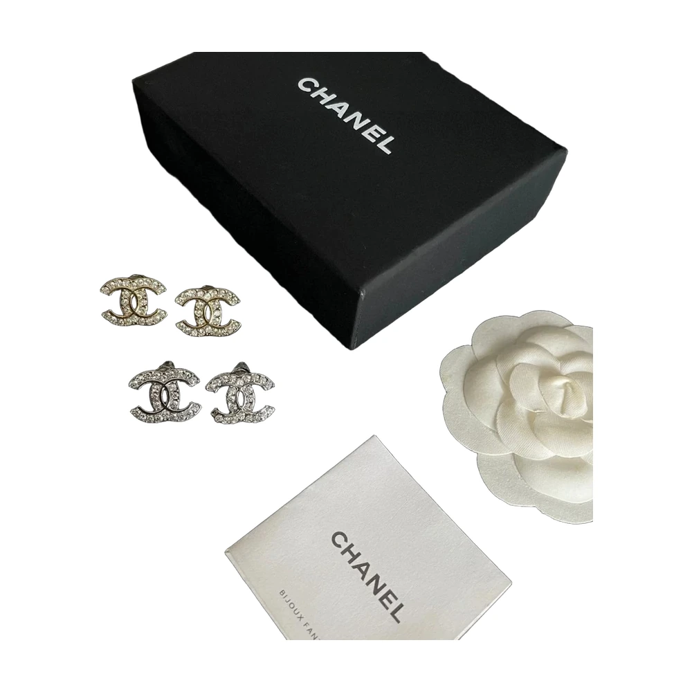 Chanel Cc Pave Crystal Earrings