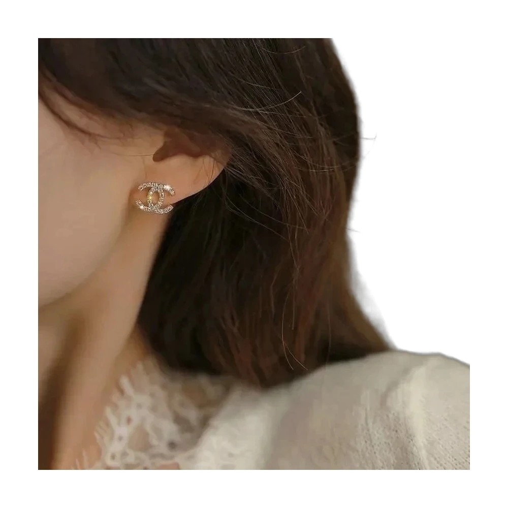 Chanel CC Crystal Stud Earrings