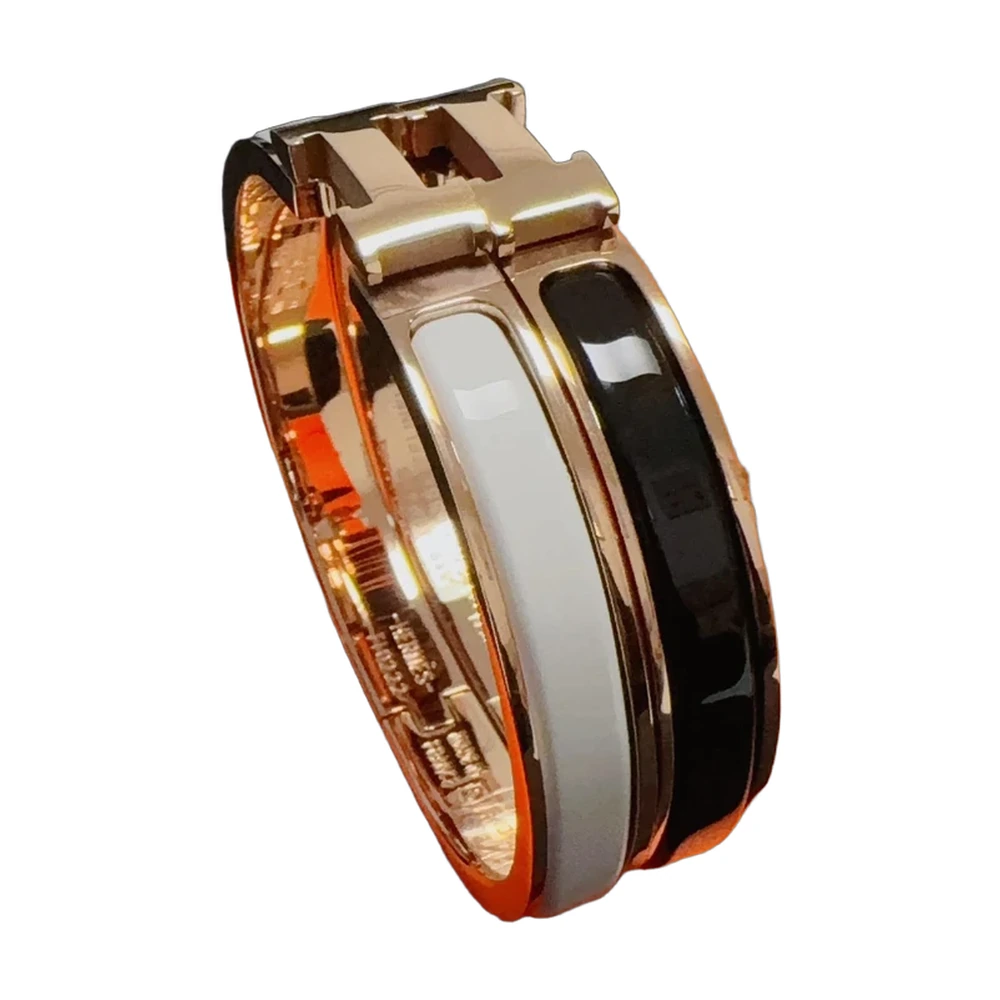 Hermes Clic H Enamel Bracelet - Black & White Rose Gold