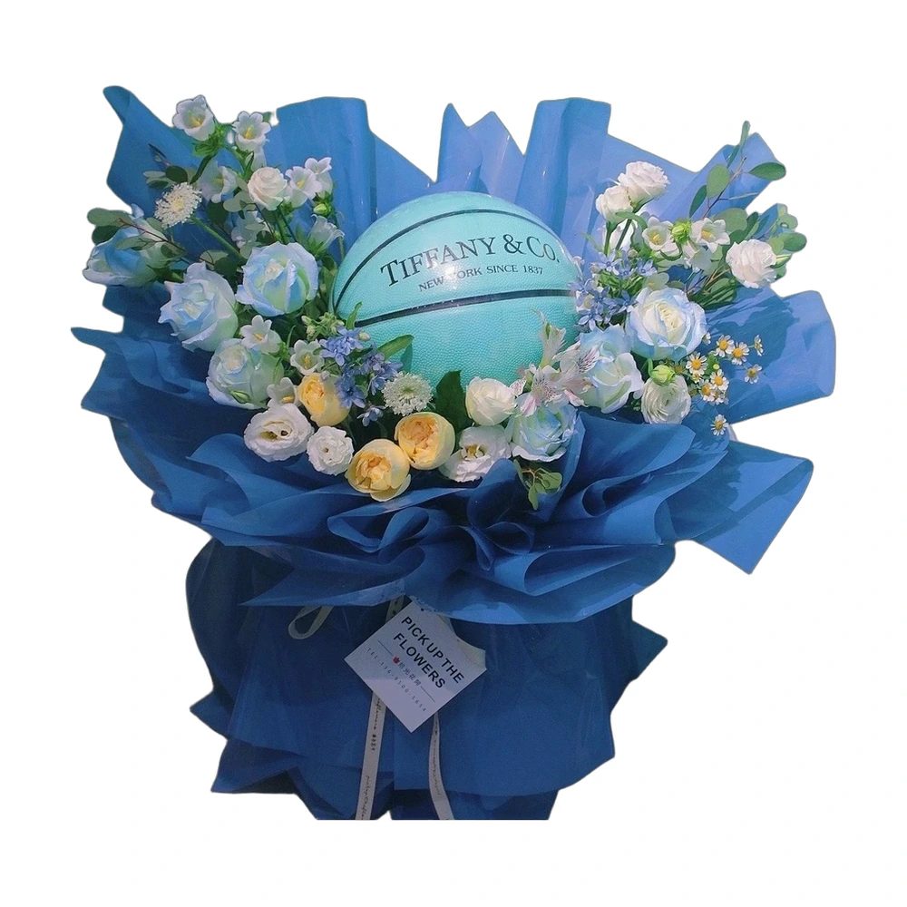 Tiffany Blue Basketball Flower Bouquet Gift Box