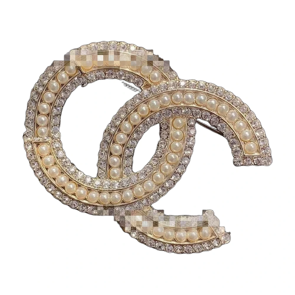 Chanel CC Pearl Crystal Brooch Gold