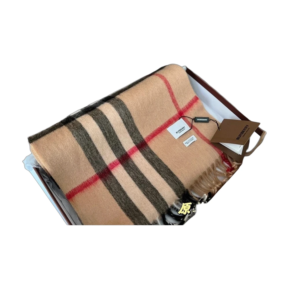 Burberry Giant Check Cashmere Scarf — Camel