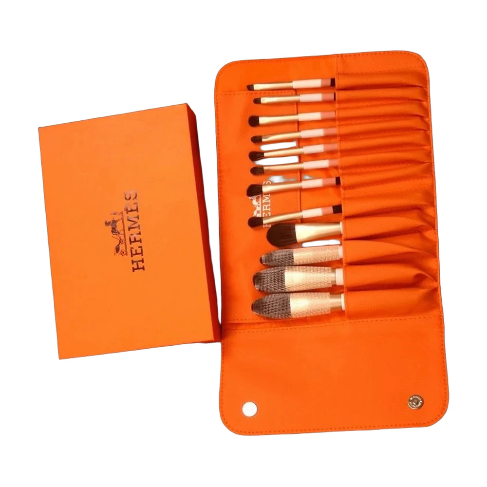 Hermes Makeup Brush Set with Orange Pouch