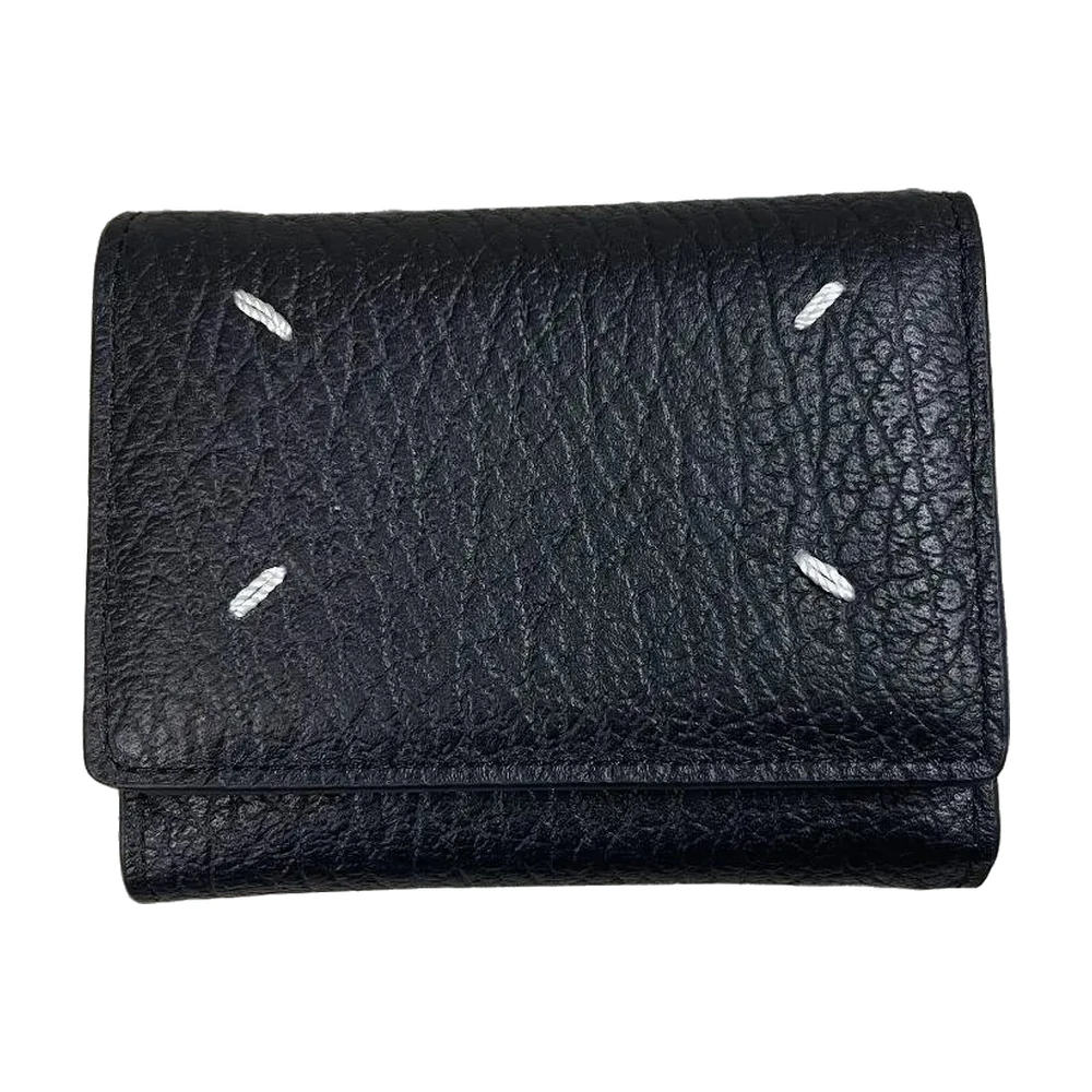 Maison Margiela Four-Stitch Grained Leather Trifold Wallet Black
