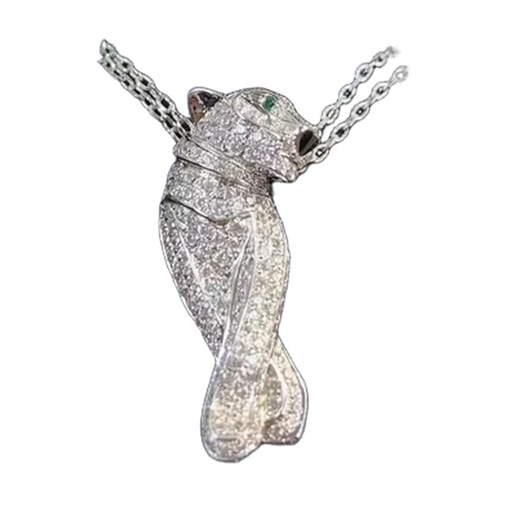 Cartier Panthere Pave Diamond Pendant Necklace White Gold