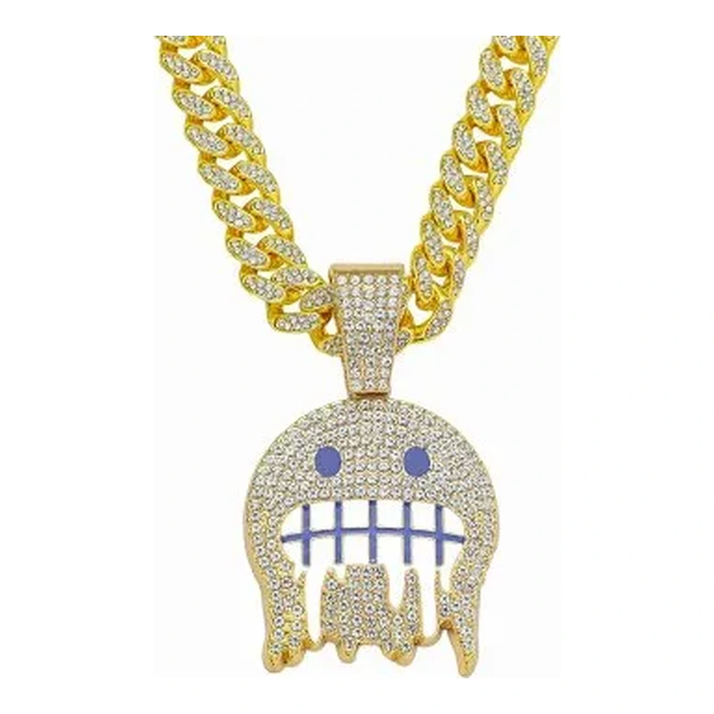 Iced Out Ghost Face Pendant Cuban Chain Necklace