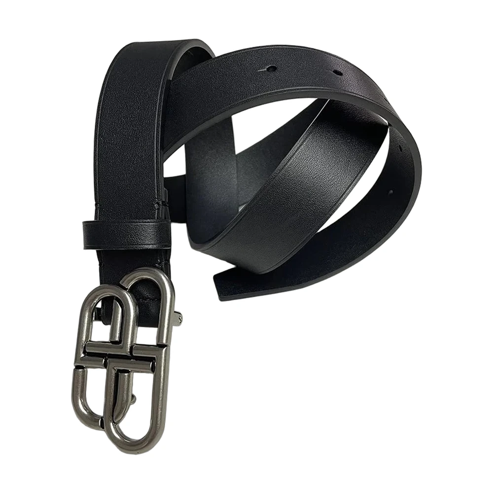 Balenciaga BB Buckle Leather Belt (Black)