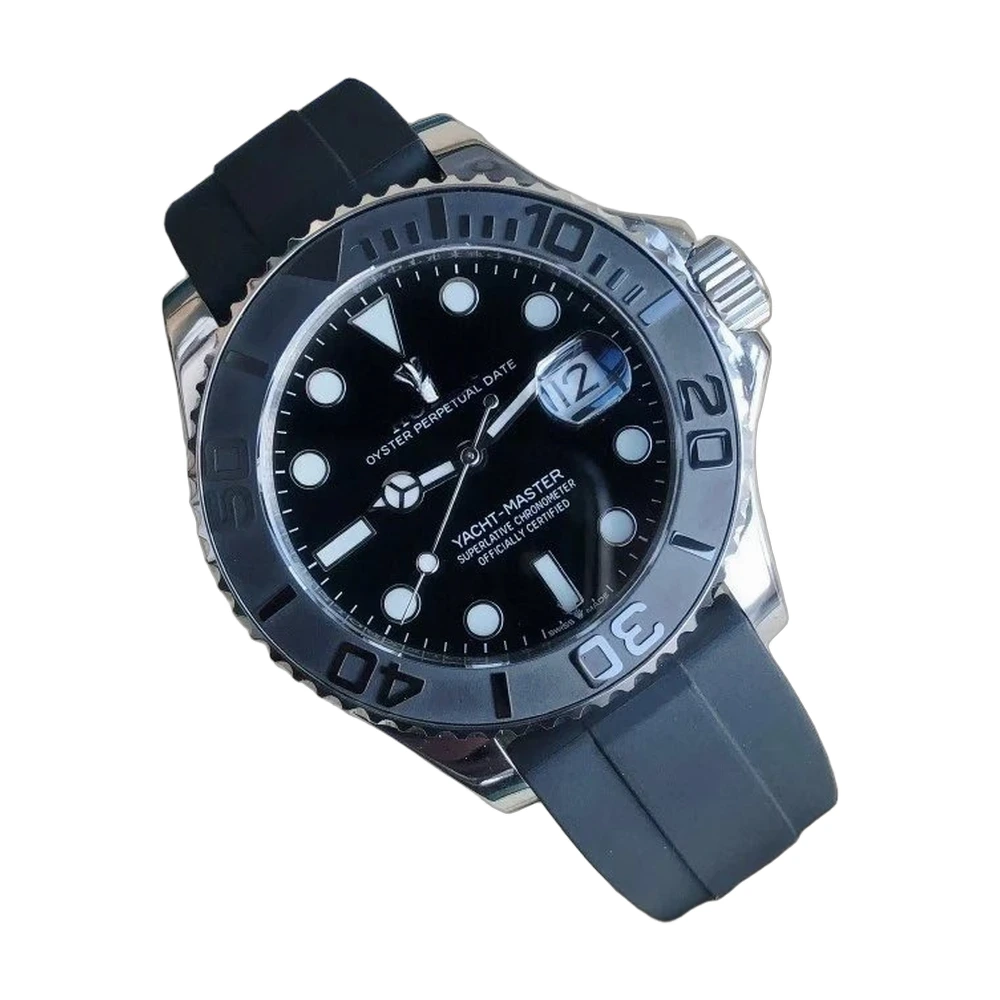 Rolex Yacht-Master 42 Black Dial Rubber Strap Watch