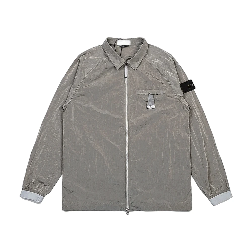 Stone Island Crinkle Nylon Zip Overshirt (Grey)