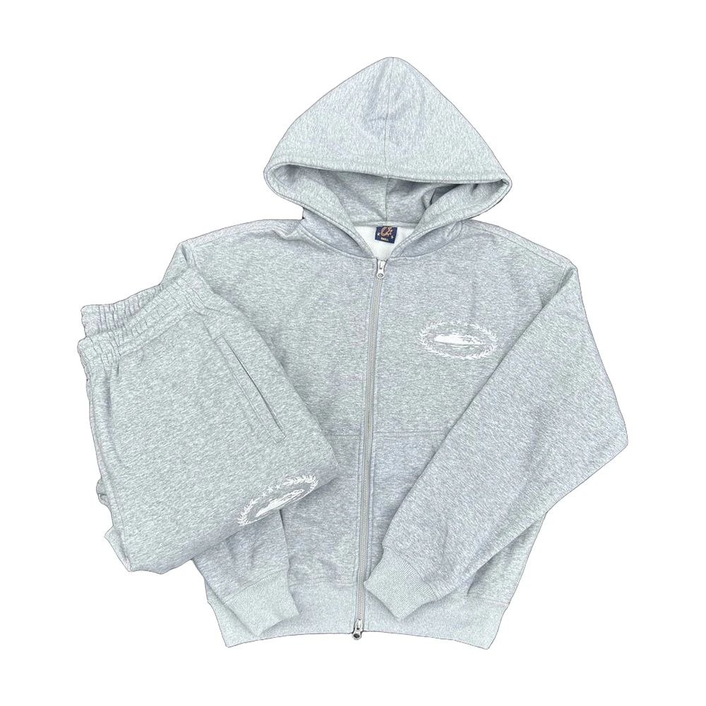 Corteiz Grey Cropped Zip Hoodie Tracksuit Set