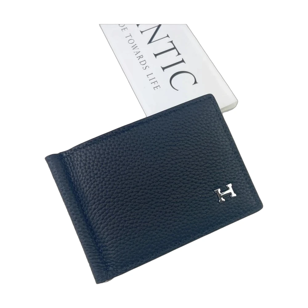 Hermes Leather Money Clip Card Holder Navy