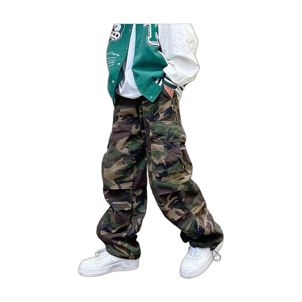 Green Camo Wide-Leg Cargo Pants